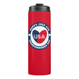 July 4th Love the USA Patriotic Red White Blue Thermal Tumbler