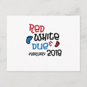 July 4th Maternity Pregnant Red White Due Feb 2018 Announcement Postcard