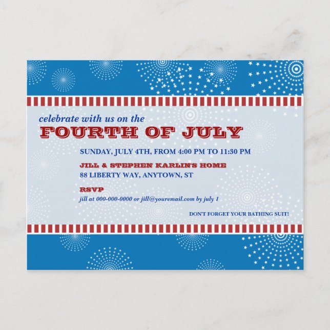July 4th Party Explosion Party Invitation Postcard (Front)