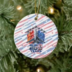July 4th Patriotic 250 Year Birthday Ceramic Tree Decoration
