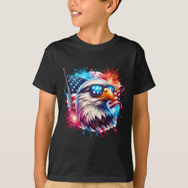July 4th Patriotic Bald Eagle Usa American Flag Fi T-Shirt (Front)