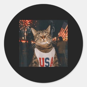 July 4th Patriotic Cat Smoking Cigarette 250 Years Classic Round Sticker