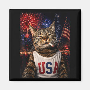 July 4th Patriotic Cat Smoking Cigarette 250 Years Magnet