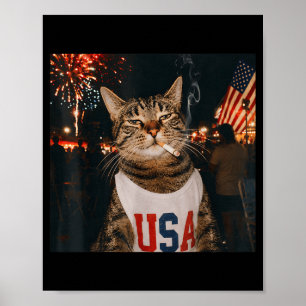 July 4th Patriotic Cat Smoking Cigarette 250 Years Poster