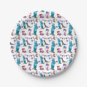 July 4th Patriotic Statue of Liberty, Flag & Eagle Paper Plate