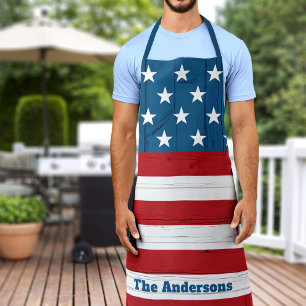 July 4th Patriotic USA Rustic Wood American Flag Apron