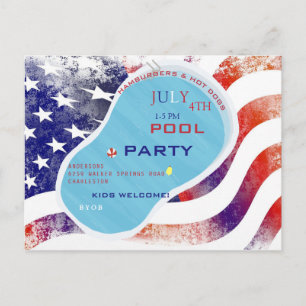 July 4th Pool Party Flag Invitation Postcard