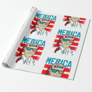 july 4th president biden merica usa wrapping paper