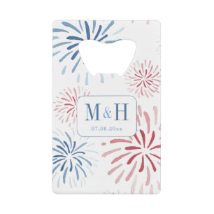 July 4th Red Blue Fireworks Wedding Monogram