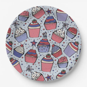 July 4th Red White and Blue Patriotic Cupcakes Paper Plate
