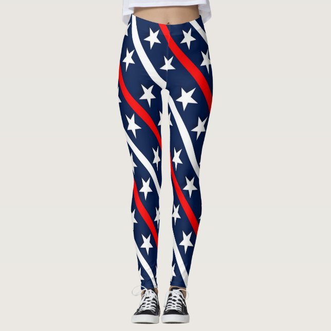 July 4th red, white and blue pattern leggings (Front)