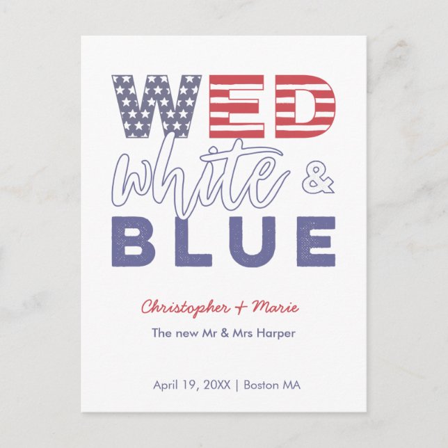 July 4th Red White And Blue Wedding Elopement Announcement Postcard (Front)
