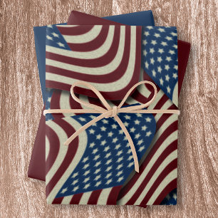 July 4TH Red White & Blue American Flags Wrapping Paper Sheet