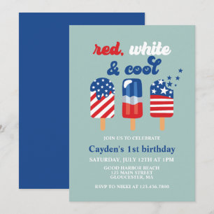 July 4th Red White Blue Birthday Invitation