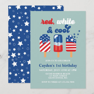 July 4th Red White Blue Birthday Invitation