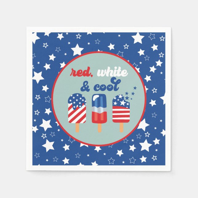 July 4th Red White Blue Birthday Napkin (Front)