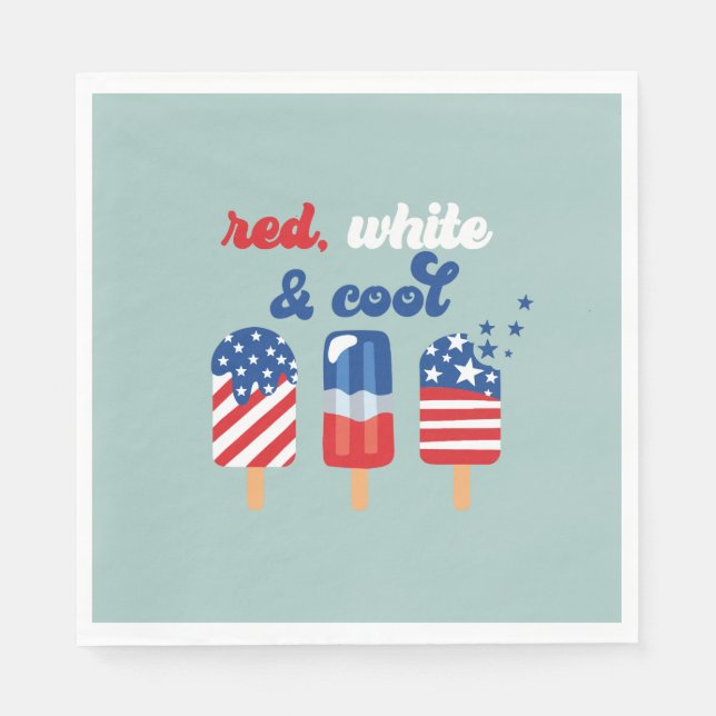July 4th Red White Blue Birthday Napkin (Front)