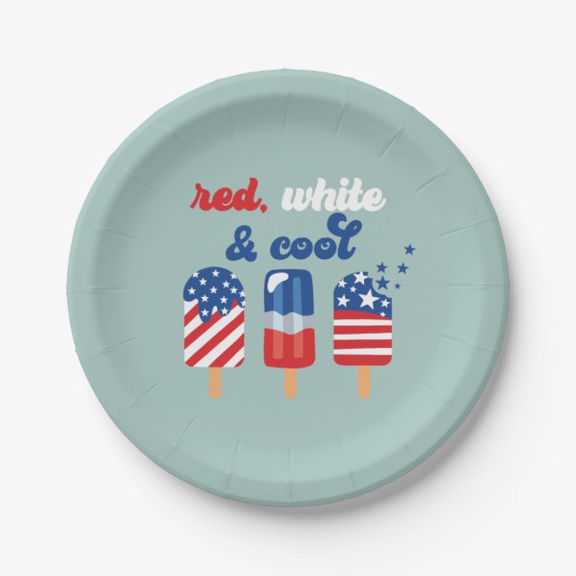 July 4th Red White Blue Birthday Paper Plate (Front)