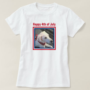 July 4th Red White Blue Cute Dog Wearing Scarf T-Shirt