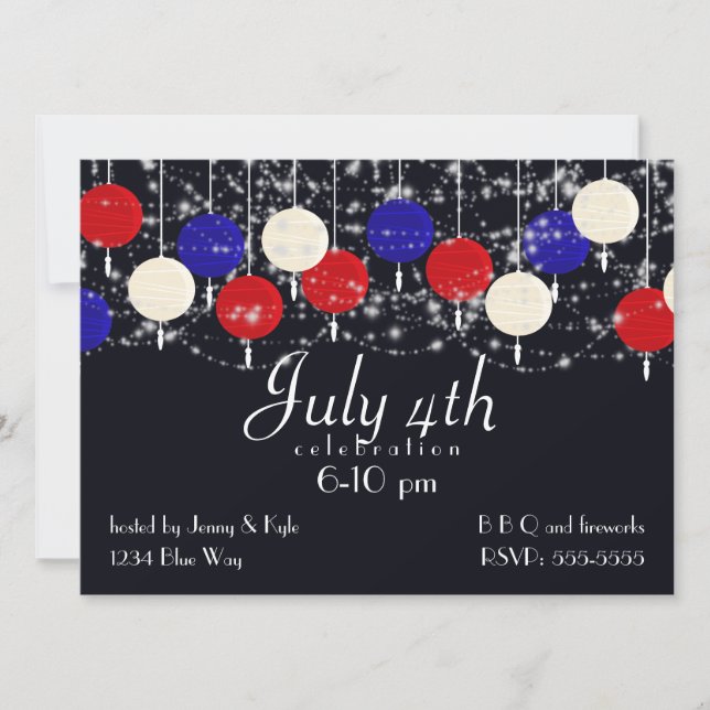 July 4th Red White Blue Globe Lanterns Invitation (Front)