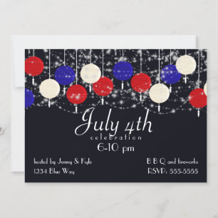 July 4th Red White Blue Globe Lanterns Invitation