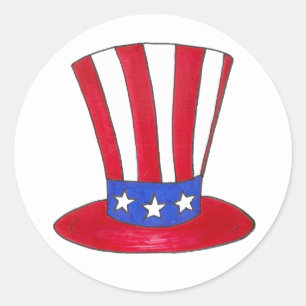 July 4th Red White Blue Patriotic Uncle Sam Tophat Classic Round Sticker