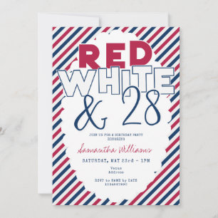 July 4th Red White Blue Picnic BBQ Birthday Party Invitation