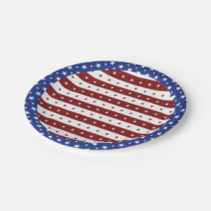 July 4th Red White & Blue Stars & Stripes Party Paper Plate