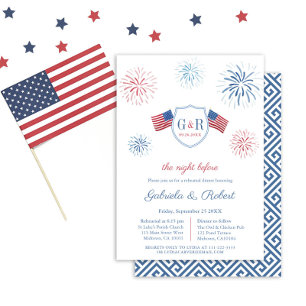 July 4th Red White Blue Wedding Rehearsal Dinner Invitation