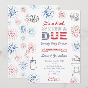 July 4th Red White Due Family Baby Shower Party In Invitation