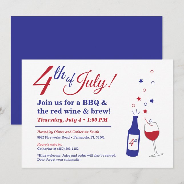 July 4th Red Wine & Brew BBQ Invitation (Front/Back)