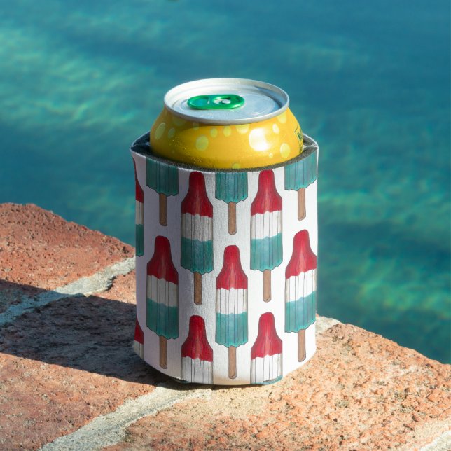 July 4th Rocket Pop Patriotic Popsicle Red Blue Can Cooler (In Situ Pool)