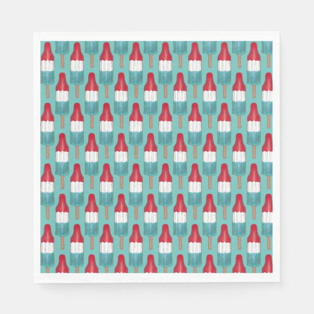 July 4th Rocket Pop Patriotic Popsicle Red Blue Napkin (Front)