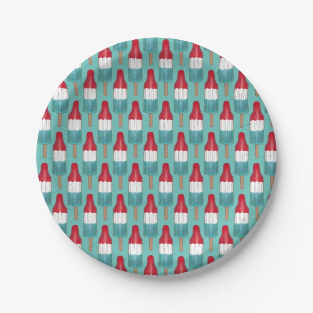 July 4th Rocket Pop Patriotic Popsicle Red Blue Paper Plate (Front)