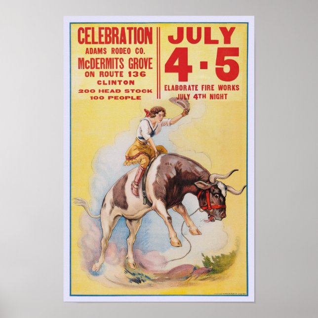 July 4th Rodeo, 1930. Vintage Advertising Poster (Front)