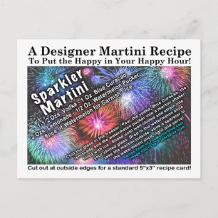 July 4th Sparkler Martini Recipe Postcard