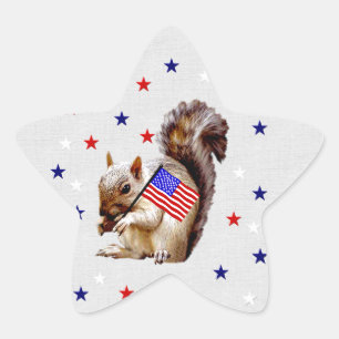 July 4th Squirrel Star Sticker