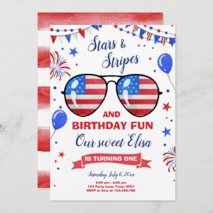 July 4th Stars and Stripes Firecracker Birthday Invitation