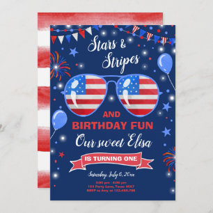 July 4th Stars and Stripes Firecracker Birthday Invitation