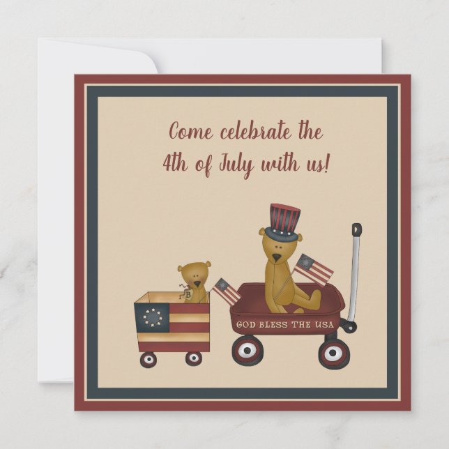  July 4th Teddy Bear On Parade Party Invitation (Front)