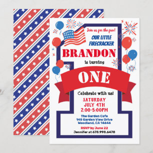 July 4th Theme 1st First Birthday Boy or Girl Invitation