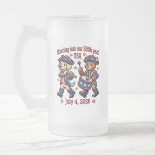 July 4th USA 250th Anniversary Semiquincentennial  Frosted Glass Beer Mug