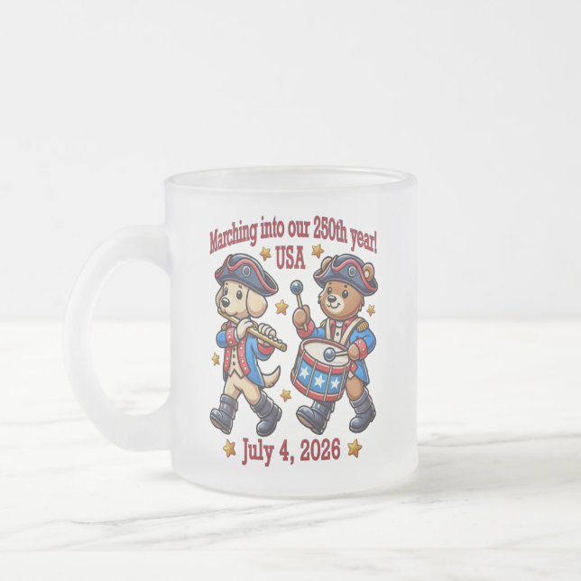 July 4th USA 250th Anniversary Semiquincentennial  Frosted Glass Coffee Mug (Left)