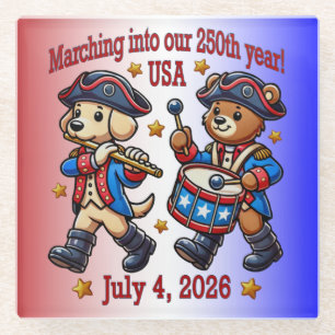 July 4th USA 250th Anniversary Semiquincentennial  Glass Coaster
