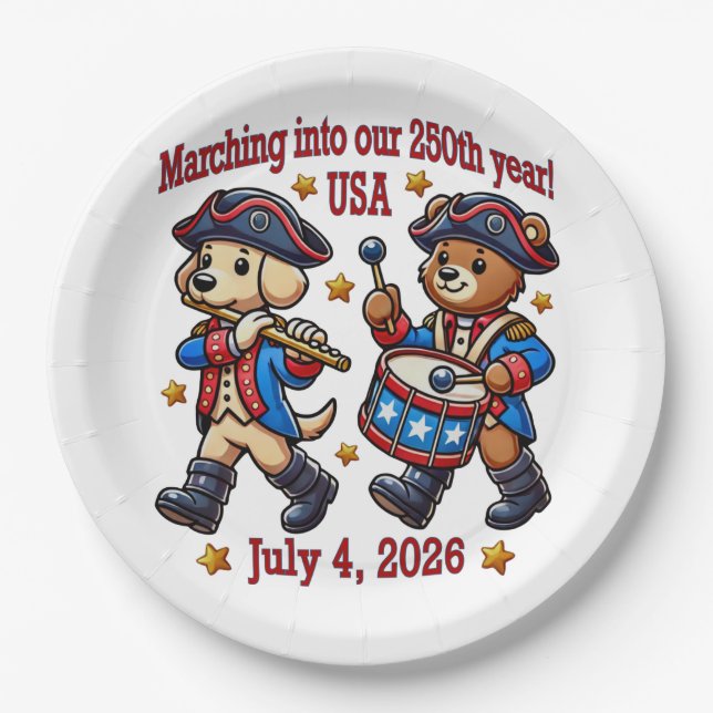 July 4th USA 250th Anniversary Semiquincentennial  Paper Plate (Front)