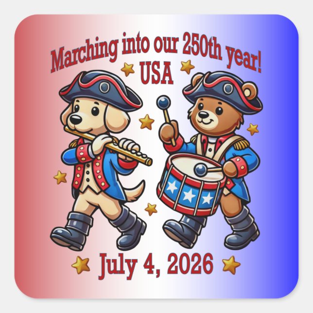 July 4th USA 250th Anniversary Semiquincentennial  Square Sticker (Front)