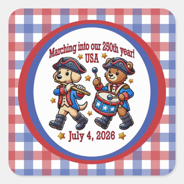 July 4th USA 250th Anniversary Semiquincentennial  Square Sticker (Front)