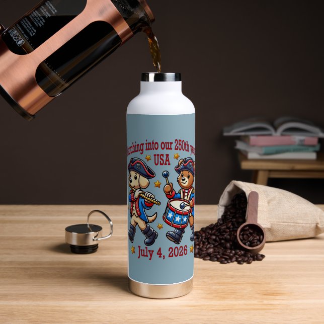 July 4th USA 250th Anniversary Semiquincentennial  Water Bottle (Coffee (Rotated))