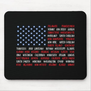 July 4th USA American Flag All 50 State Names Mouse Mat