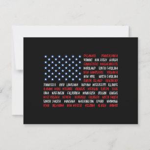 July 4th USA American Flag All 50 State Names Postcard